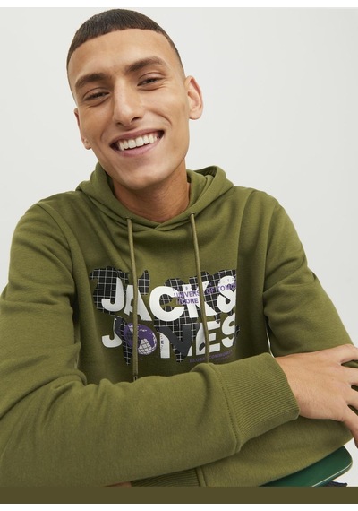 Jack & Jones Logolu Kapüşonlu Sweatshirt - Dust 12240214 Olive Branch Lacivert
