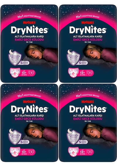 Drynites Emici Gece/külot Bez Kız 13+ Yaş 48-60kg Xl 36 Adet XL 4'lü