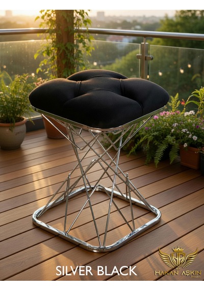 By Hakan Aşkın Pyramidndr 6 Mm Telli 35x35 Cm Puf & Bench-yatak Odası-antre-balkon-mutfak-makyaj Masası Gümüş Black