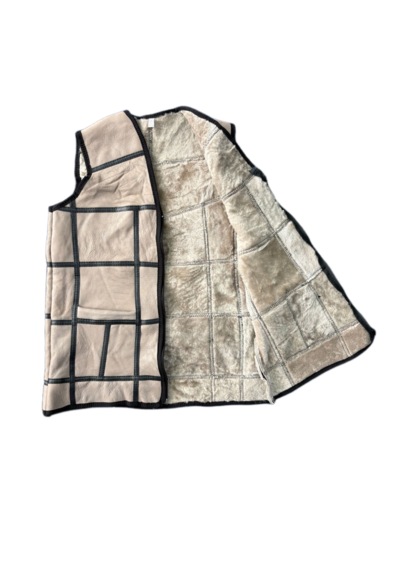 Ln Leather Özel Üretim Patchwork -süet Gerçek Deri Çocuk Yelek 5-6 Yaş Bej