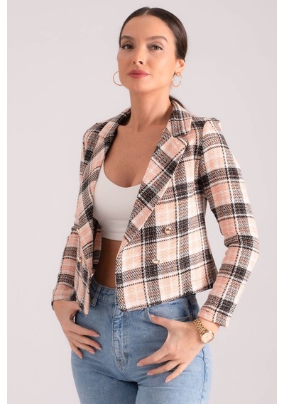 Armonika Kadın Açık Turuncu Kruvaze Yaka Tüvit Crop Ceket Arm-24k001014