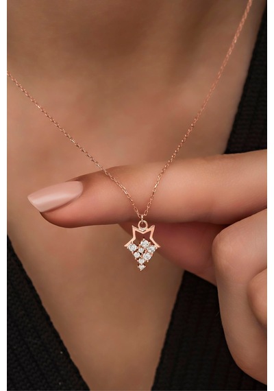 925 Ayar Gümüş Minik Parlayan Yıldız Kolye Rose Gold