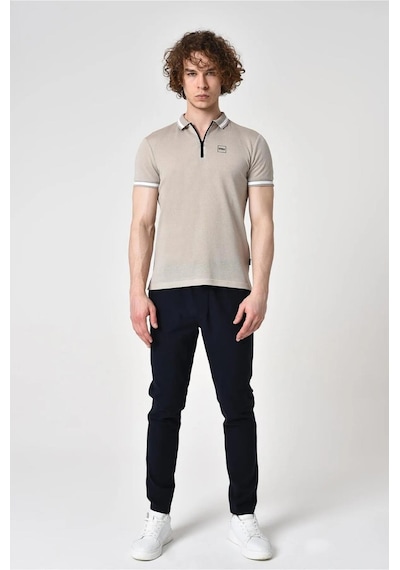 Alexander Gardi Alexandergardı Fermuar Detaylı Polo Yaka T-shirt Barakm Bej - Beyaz