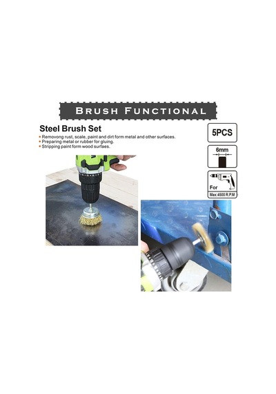 Kyrotech 5 Parça Matkap Tel Fırça Seti, Pirinç Tel Fırça Uçları, Pas Temizleme, Metal Yüzey Temizleme, 4500 Rpm Dayanıklı, Matkap Ve Havalı Alet Uyumlu