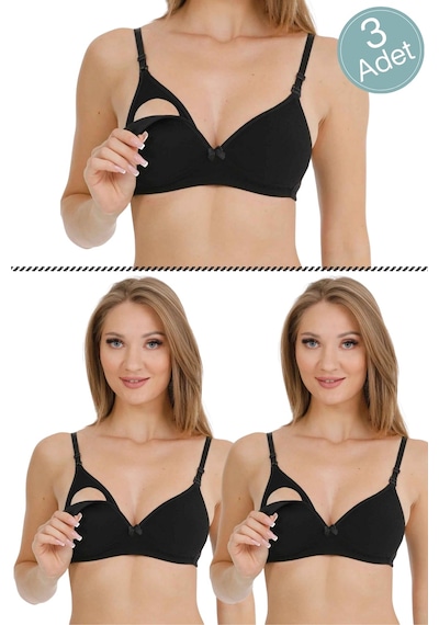 Parlingerie Kaplı Emzirme Sütyeni Siyah 3'lü