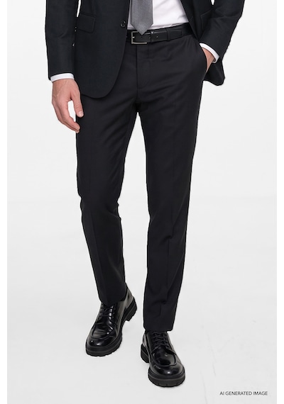 AC&Co / Altınyıldız Classics Erkek Sıyah Slim Fit Dar Kesim Kırlangıç Yaka Kapak Cepli Yelekli Takım Elbise Siyah