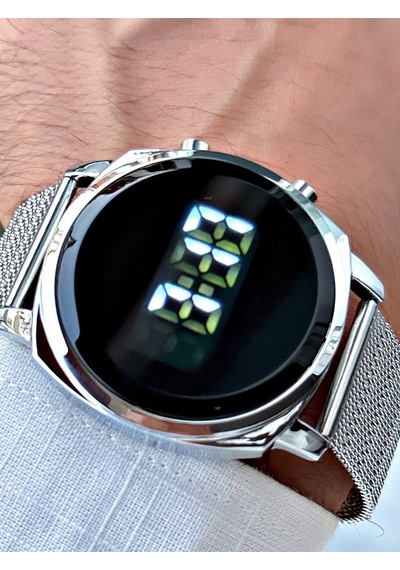 Led Dijital Geometrik Model Hasır Kordon Erkek Kol Saati Gümüş - 654696056 Şeffaf
