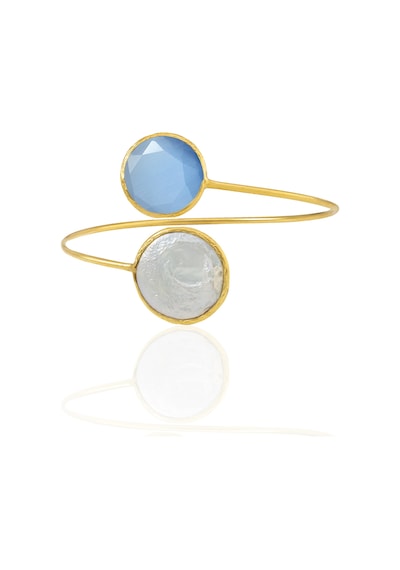 Kadir Jewellery 22 Ayar Altın Kaplama Ayarlanabilir İnci Bilezik Mavi