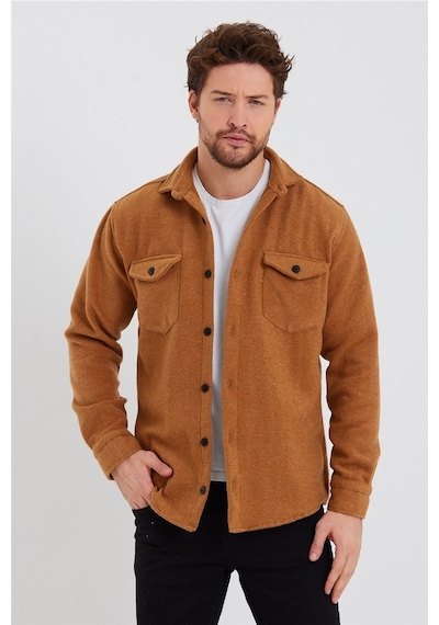 Erkek Hardal Çift Cep Kapaklı Slim Fit Oduncu Gömlek-odg001r9502s Sarı
