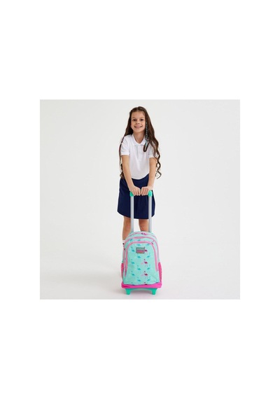 Kids Su Yeşili Neon Pembe Flamingo Desenli Çekçekli Çanta Seti Çanta-kalemlik Su Yeşili Çok Renkli