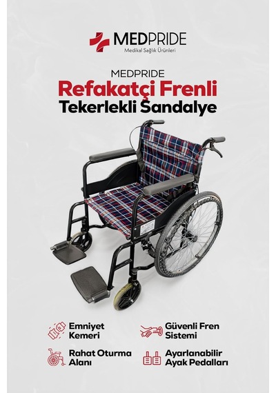 Medpride Refakatçi Frenli Ekonomik Manuel Katlanabilir Tekerlekli Sandalye Çok Renkli