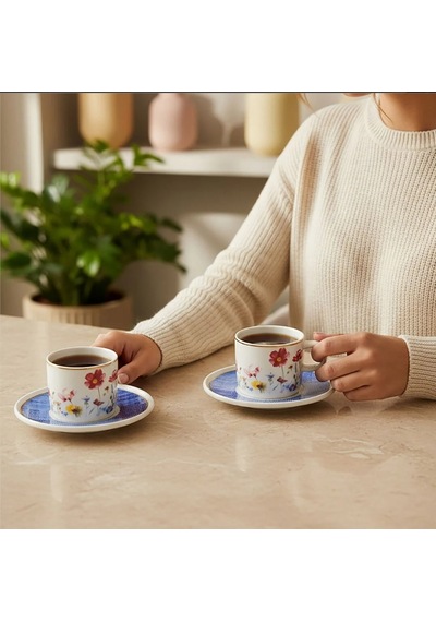 Güral Porselen Mental 4 Parça Çay Fincan Takımı 6709 Mavi Mavi