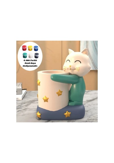 Sevimli Kedi Tasarımlı Seramik Kalemlik Boyanabilir Hobi Ve Dekor Ürünü - 751035216 Diğer