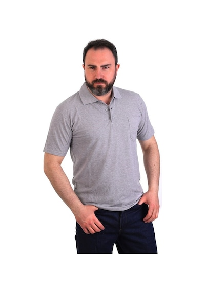 Eserıs - Polo Yaka Kısa Kol Lakost - Gri - Cepli