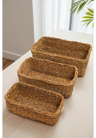 3'lü Naturel Dikdörtgen Organizer Sepet -pnl-ph31 S/3