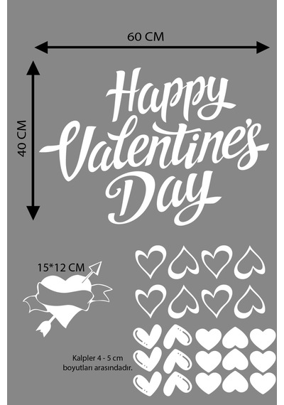 Happy Valentine's Day Sevgililer Günü Sticker Kalp, Love, I Love You Cam, Duvar Sticker Etiket Seti-0 Renkli