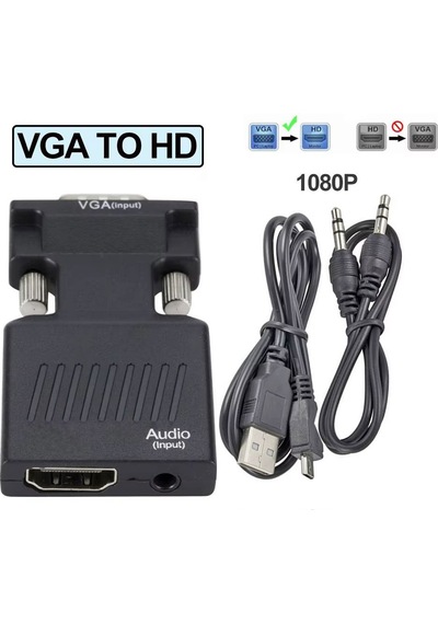 Vga To Hdmı Çevirici 3.5mm Ses Kablosu İle Tv Monitörü Projektör İçin Uygun