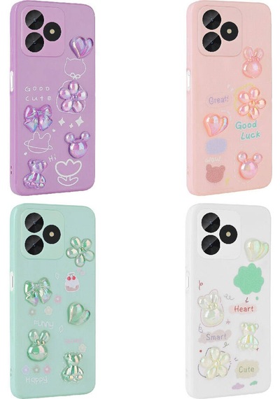 Realme C53 Kılıf Kabartma Figürlü Parlak Zore Toys Silikon Kapak Light Green