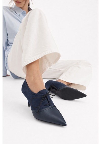 Luvi Shoes Medley Lacivert Süet Lacivert Cilt Bağcıklı Kadın Topuklu Ayakkabı