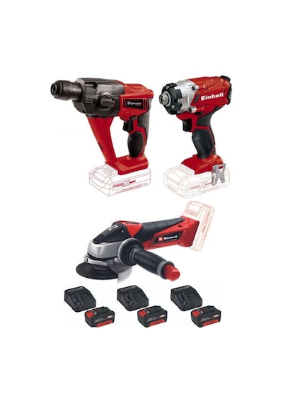 Einhell TE-HD 18 Li Vidalama + TE-CI 18/1 Vidalama + TE-AG 18/115 Avuç Taşlama + 3 x 4 Ah Akülü Set