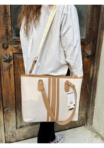 Just Polo Kadın Yeni Sezon Büyük Boy 3 Bölmeli Lüks El Ve Omuz Çantası Shoulder Bag Krem