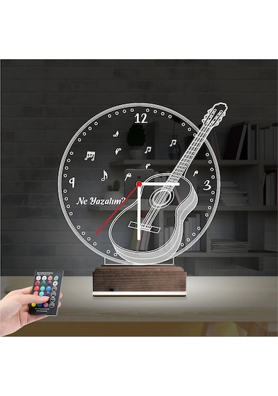 Luvivia Klasik Gitar Müzik Müzisyen Kişiye Özel Saatli 3d Lamba - Masa Gece Lambası Şeffaf