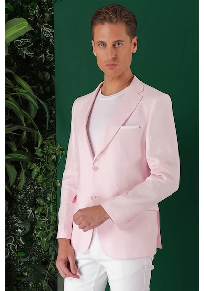 Efor Comfort Fit Çift Yırtmaç %100 Keten Casual Pembe Ceket C 668 Pembe