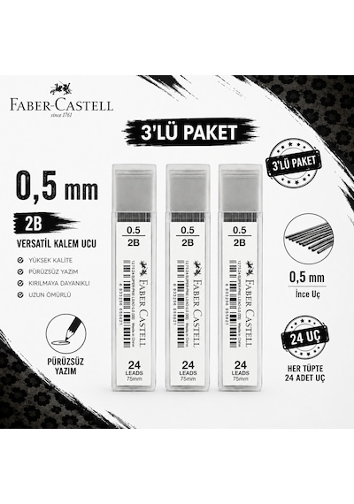 Faber-castell Super Fine Min 0.5 Mm 2b Versatil Kalem Ucu 3 Adet 0.5 Mm 75 Mm 24 Uç Kırılmaya Dayanıklı