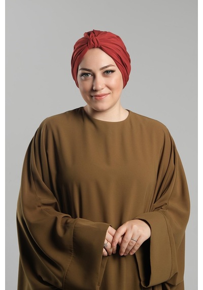 Hürrem Bone Kiremit Pratik Hazır Geçmeli Tesettür Bone Sandy Pileli Salaş 2121 05 Kiremit