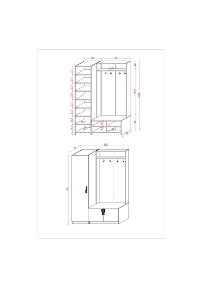 Lüks Çok Raflı Portmanto Askılı Vestiyer %100  MDF Çok Raflı Ayakkabılık V01