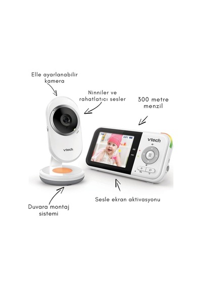 Vtech Baby Bebek Monitörü, 2.8" Ekran, Gece Lambası, Ninni, Vox Modu Kamera Sistemi