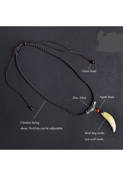 Doğal Tibet Beyaz Kurt Dişi Kolye Ayarlı Örgü Ipli Metal Charm Bo Bronz