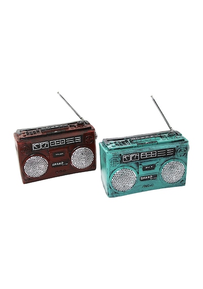 Radyo Vintage Dekoratif Biblo - Kumbara Renkli 17x17x5.5cm Reçine 5639