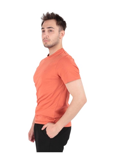 Cazador Erkek Slim Fit Bisiklet Yaka Pamuklu Düz Tişört 4623 Kiremit