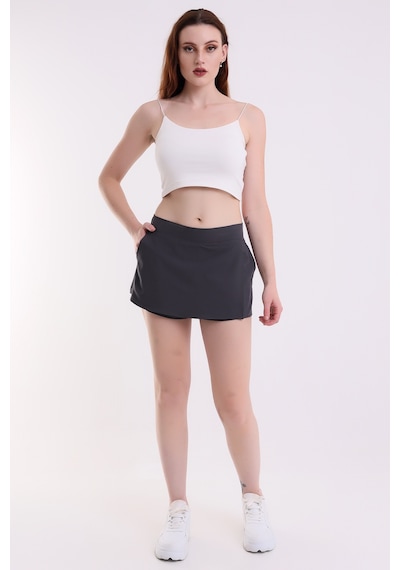 Winmoda34 Kadın Spor Şortlu Tenis Eteği 2 Cepli Gri
