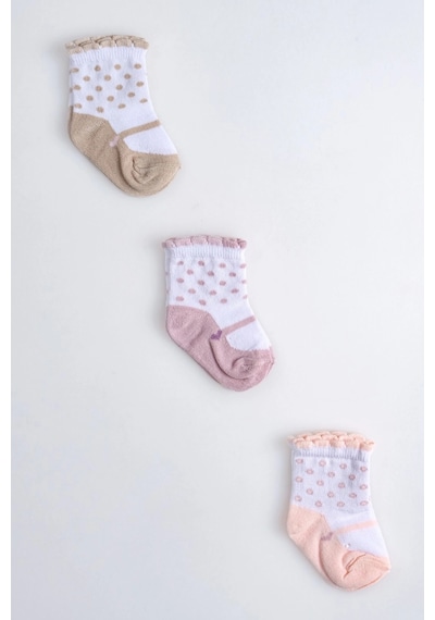 Cocole Socks Kız Çocuk Soket Çorabı 3 Lü Set Pamuklu Fırfırlı Bilekli & Puantiye Desenli Çok Renkli
