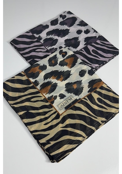 Sinem İndia Leopar Desen 2'li Eşarp -6294 Mor-hardal