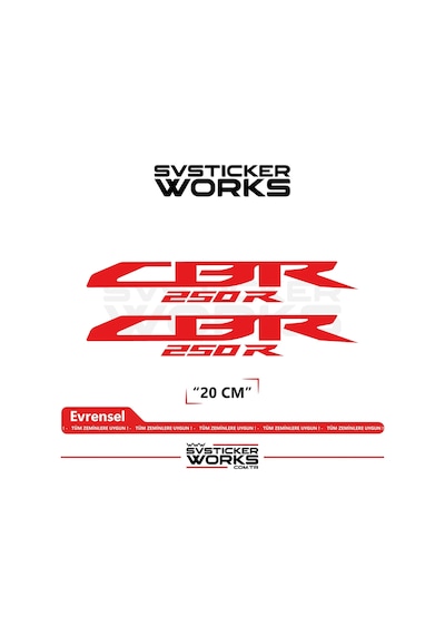 Honda Cbr 250r Sticker Uyumlu Yazı Yüksek Kalite Özel Kesim Folyo 2'li Set Kırmızı