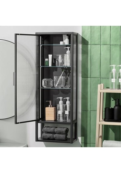 Ikea Mossjön Banyo Duvar Dolabı, Antrasit, 36x18x102 Cm
