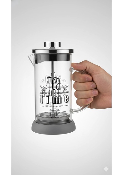 Tasarım French Press - Filtre Kahve Ve Bitki Çayı Demliği 350 Ml Gri Çok Renkli
