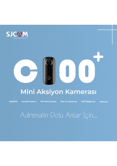SJCAM C100+ 4K UHD 2160p WiFi 15MP EIS 115° H.265 30 Metre Su Geçirmez Mini Aksiyon Kamerası