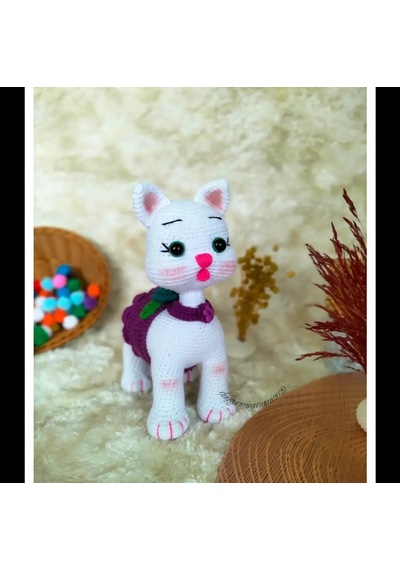Amigurumi Sevimli Beyaz Kedi Oyuncak