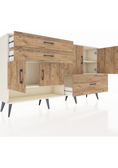 Arges Konsol 3 Raflı 3 Çekmeceli 4 Kapaklı 176x30x99 Aytaşı-çam Aytaşı-çam