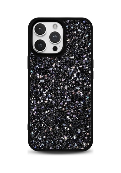Apple iPhone 14 Pro Max Uyumlu Gümüş Yıldızlı Tasarım Parlak Telefon Kılıfı