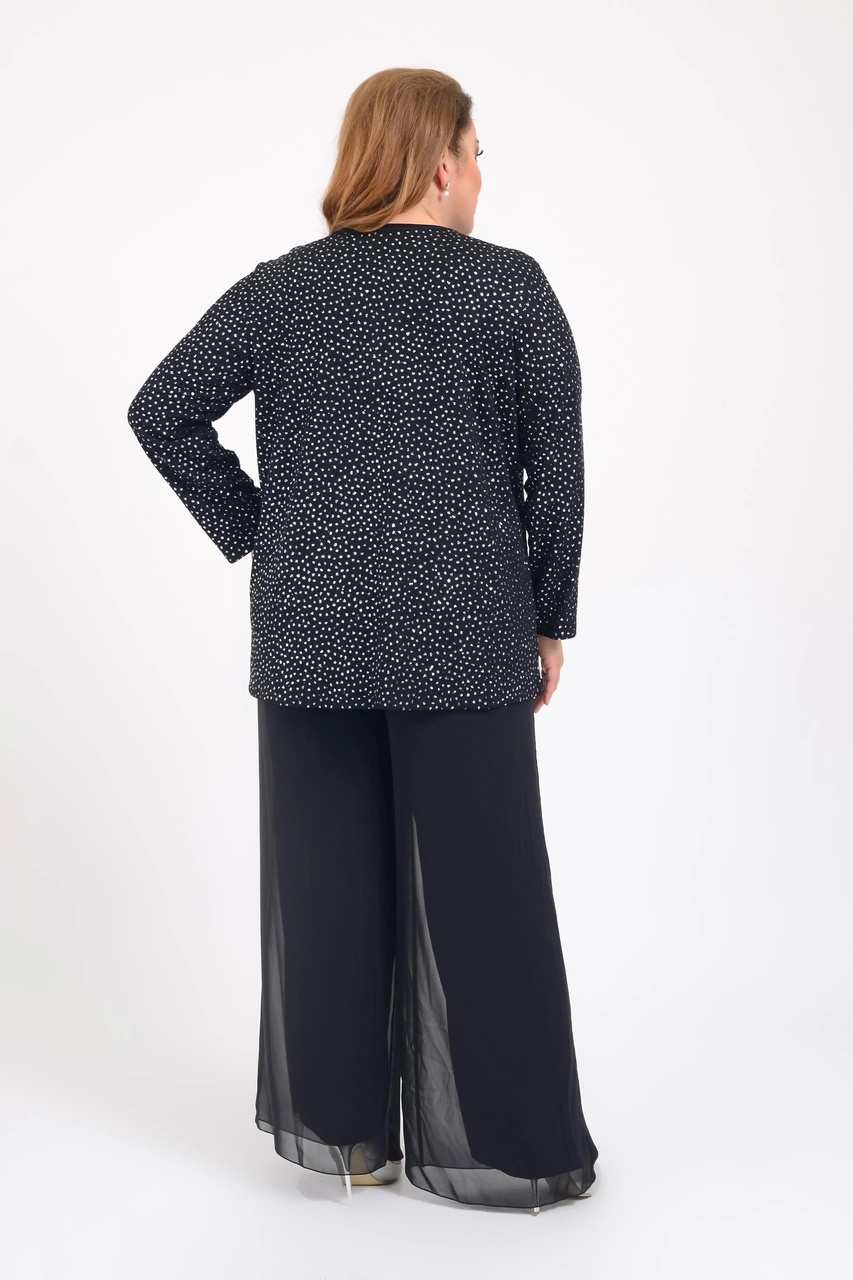 Lilas Xxl Büyük Beden Gümüş Renkli İkili Takım Abiye Bluz Gümüş