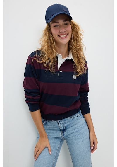 UCLA Rugby Bordo Nakışlı %100 Pamuk Polo Yaka Standard Fit Erkek Sweatshirt