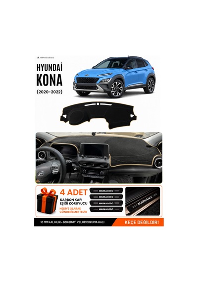 Hyundai Kona 2020-2022 Uyumlu Torpido Koruma, Torpido Örtüsü, Torpido Kılıfı - Siyah Bej