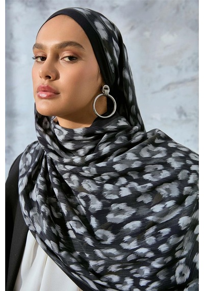 Silk Home Eco Viscose Şal Siyah Füme Gümüş Leopar Desenli Nefes Alan 90x200 Çok Renkli