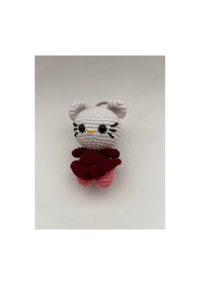 Örgü Amigurumi Kedi Figürlü Anahtarlık Kahverengi Kahverengi