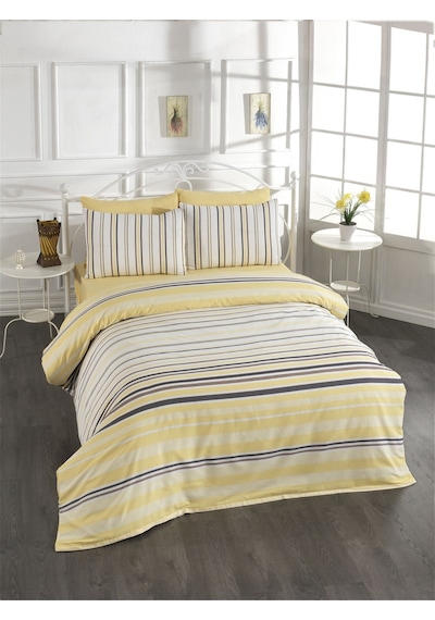 Pamuklu Gri Çarşaflı Çift Kişilik Nevresim Takımı 200x220 Sarı